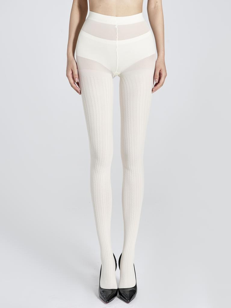 A pair of sexy solid color vertical ribbed knitted tights for women, high-elasticity stockings and pantyhose