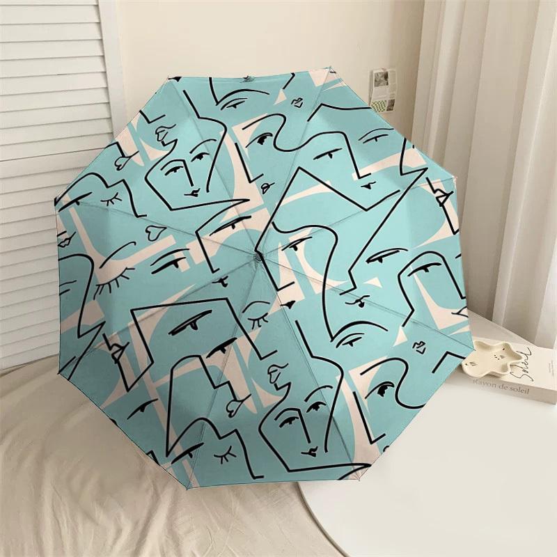 

1PC Abstract Faces Automatic Open/Close Umbrella with Windproof, 8-Rib Sturdy Canopy, Durable Ribs, Fashionable Design1329A
