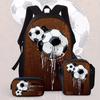 Football Cartoon Print Junior High School Backpack Three-Piece Children'S Schoolbag Primary School Backpack