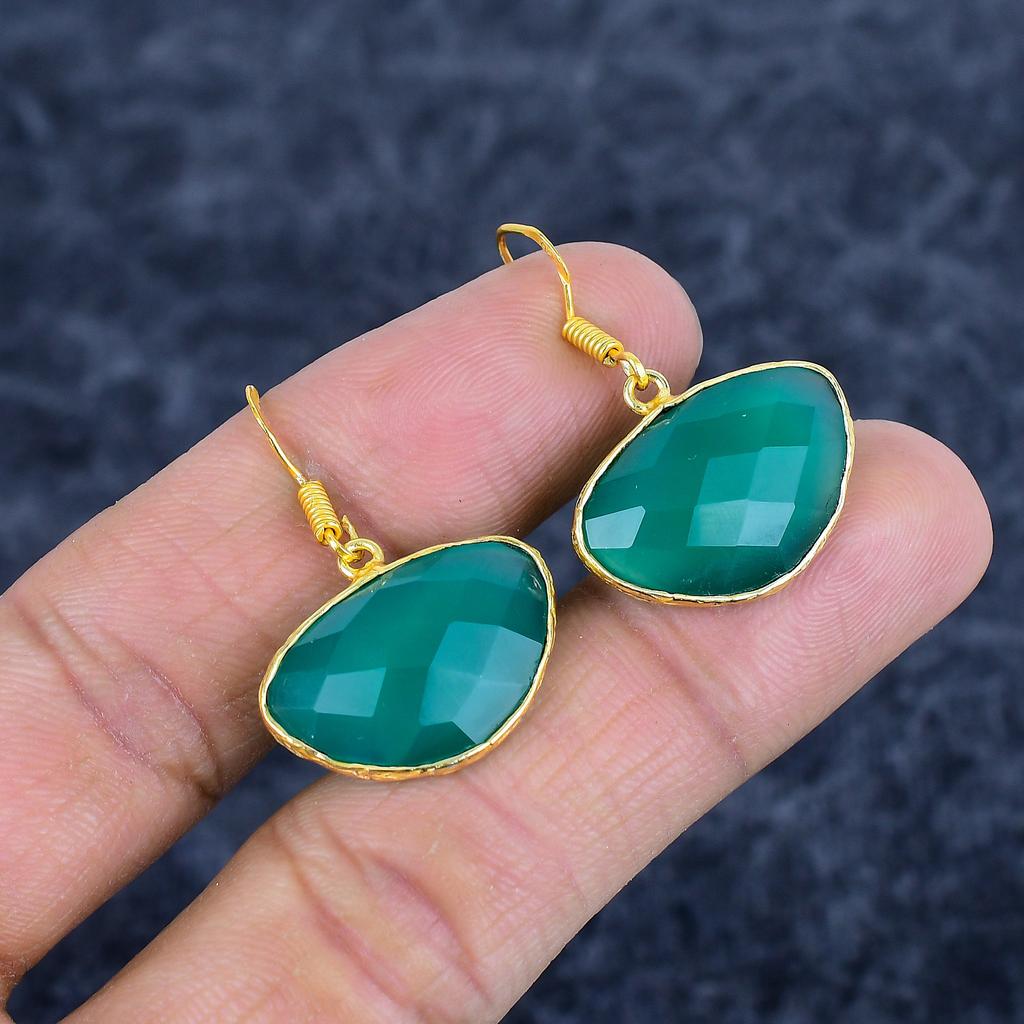 Green Chalcedony Gemstone Handmade 925Sterling Silver Jewelry Earring 1.38" M-3165