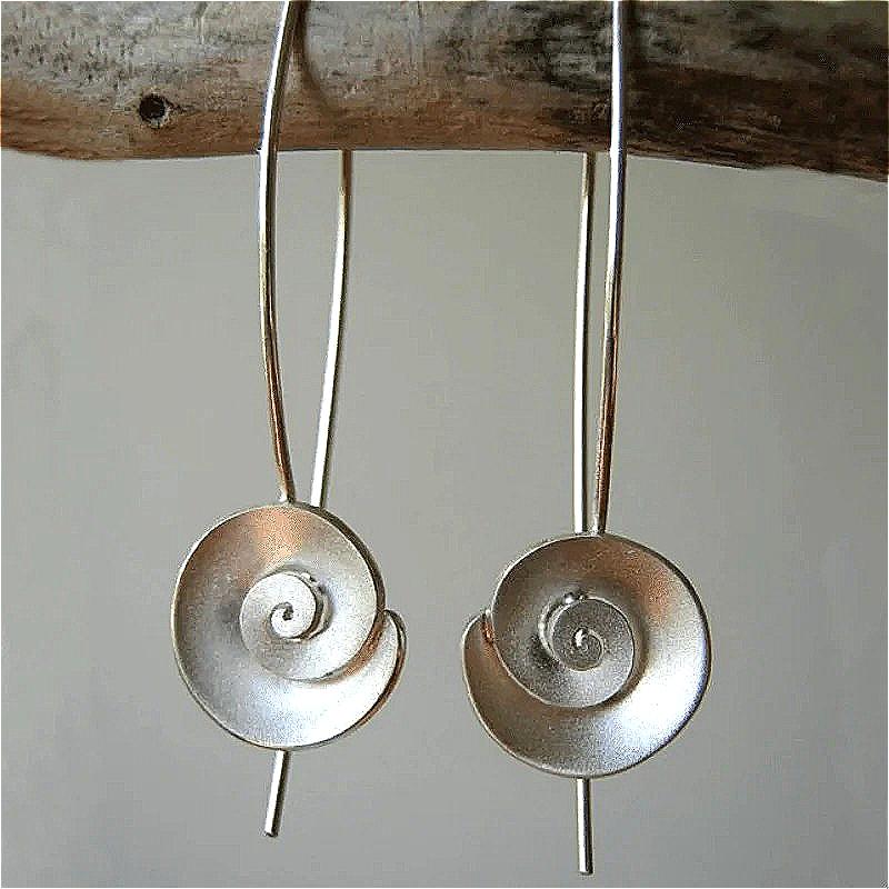 Vintage Concise Spiral Shaped Silvery Plated Pendant Earrings for Women's Daily Casual Jewelry Accessories Dangle Earrings Craft