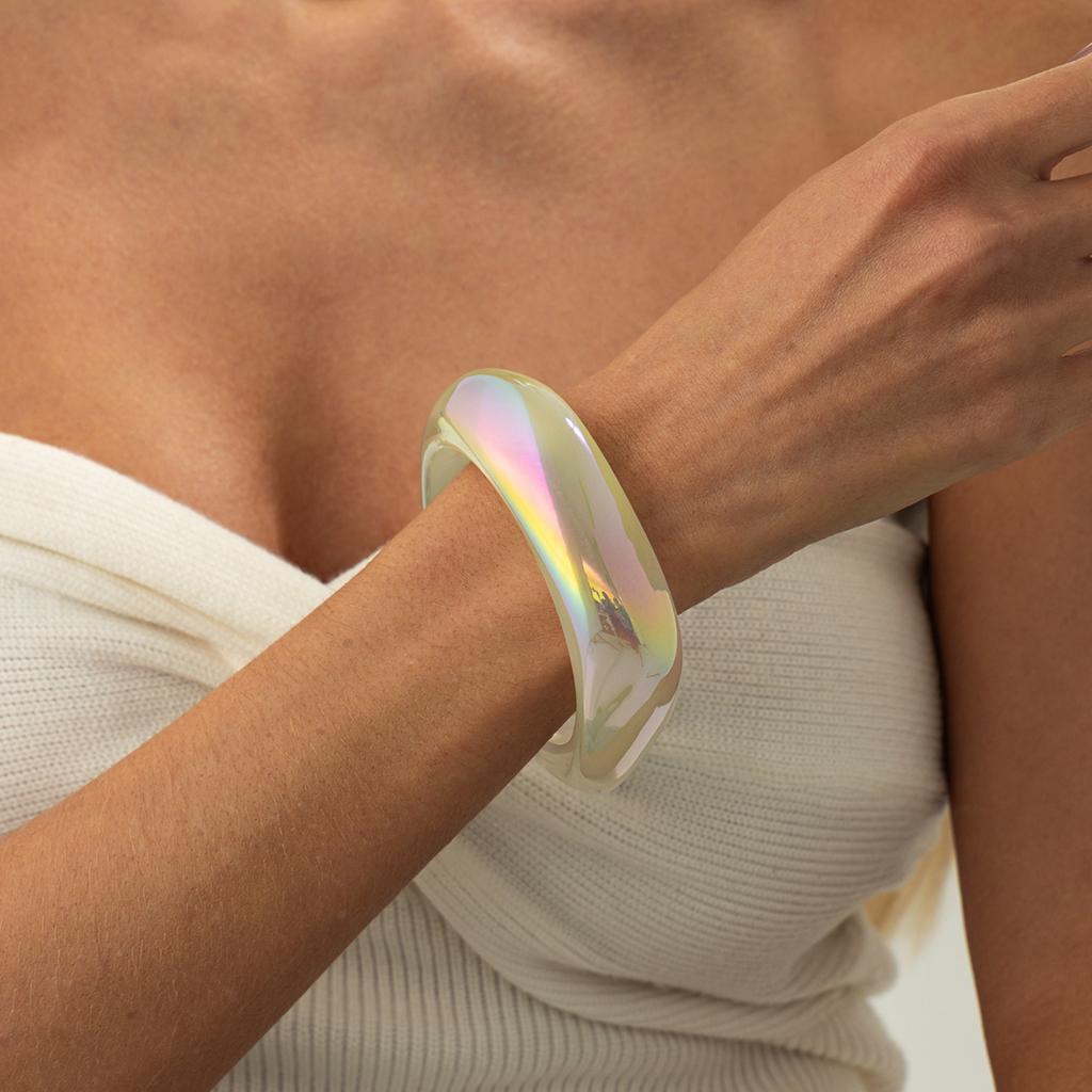 Ingemark 7 Colors Trendy Colorful Smooth Irregular Stacking Bangles for Women Y2K Resin Geometry Wide Bracelets New Yar Jewelry