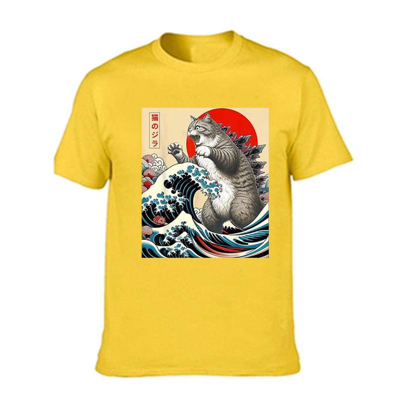 Anime Japanese Art Catzilla Cat Funny Cat Summer Sport T-Shirt Unisex Cartoon T Shirt O-neck Tops Tees Fashion Fitness T Shirt