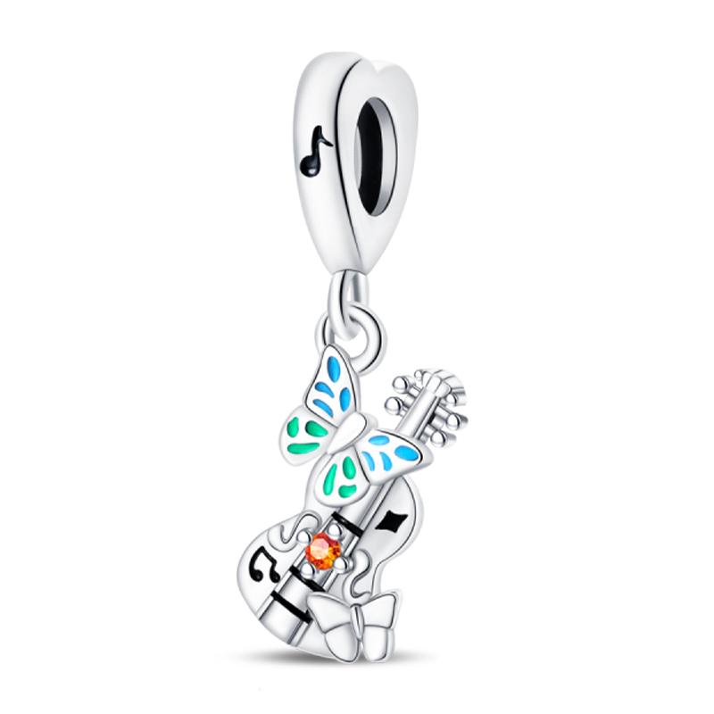 Romantic Music Charms Beads 925 Silver Piano Violin Red Guitar Punk Saxophone Pendants Fit Qikaola Bracelet DIY Jewelry
