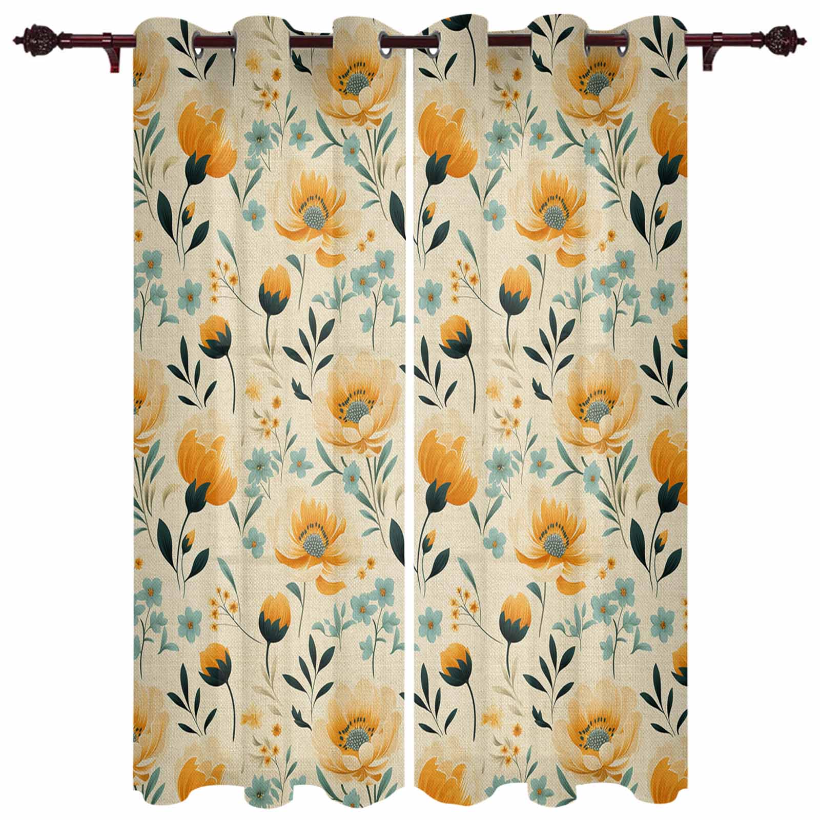 Желтые шторы с геометрической цветочной текстурой для спальни — фото 7