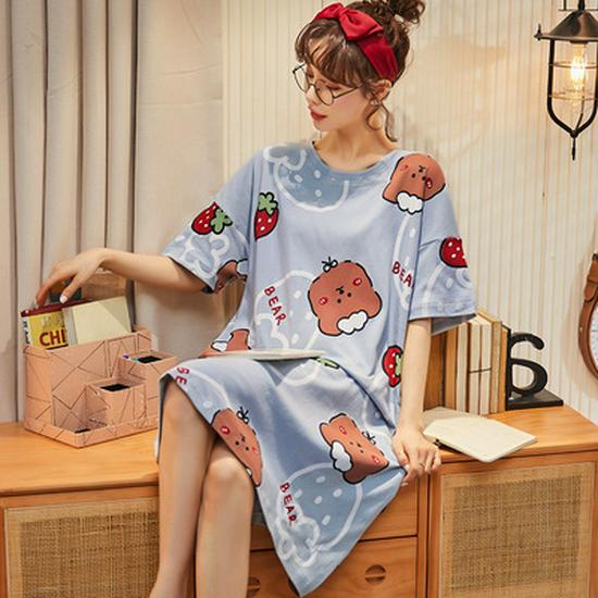 Women's Korean Style Cute Cartoon Maternity Pajamas - Short Sleeve Homewear for Summer