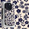 Navy Blue Retro Floral Print Phone Case Suitable for iPhone 17 16 15 14 13 12 11Pro/Max/Plus Anti Drop and Shockproof Back Cover