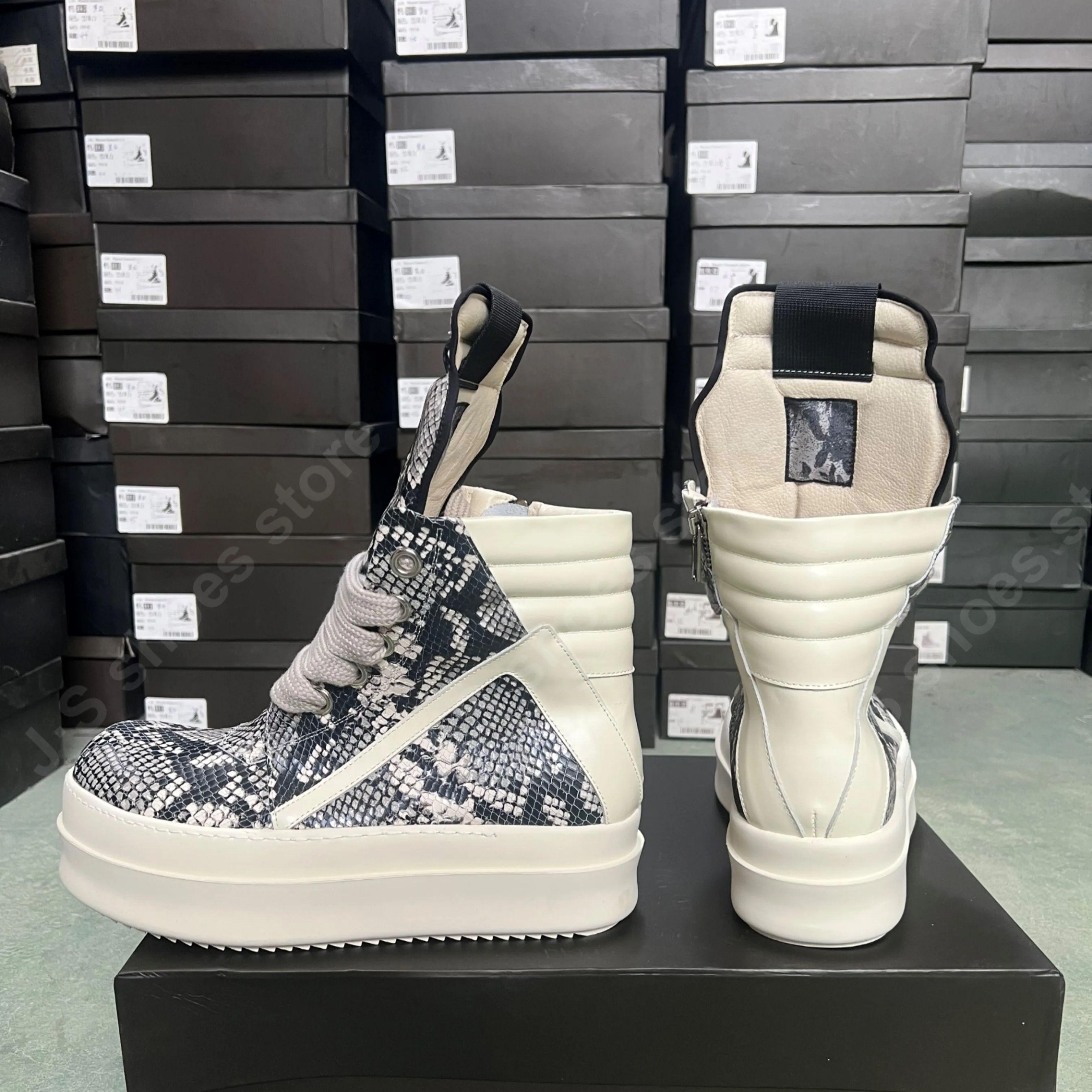 

R-o Ботинки Мужские Кроссовки Женские Черные Кожаные Ботильоны На Молнии Платформа 6см Толстая Подошва Boa Кожаные Туфли Высокие Повседневные Туфли 48