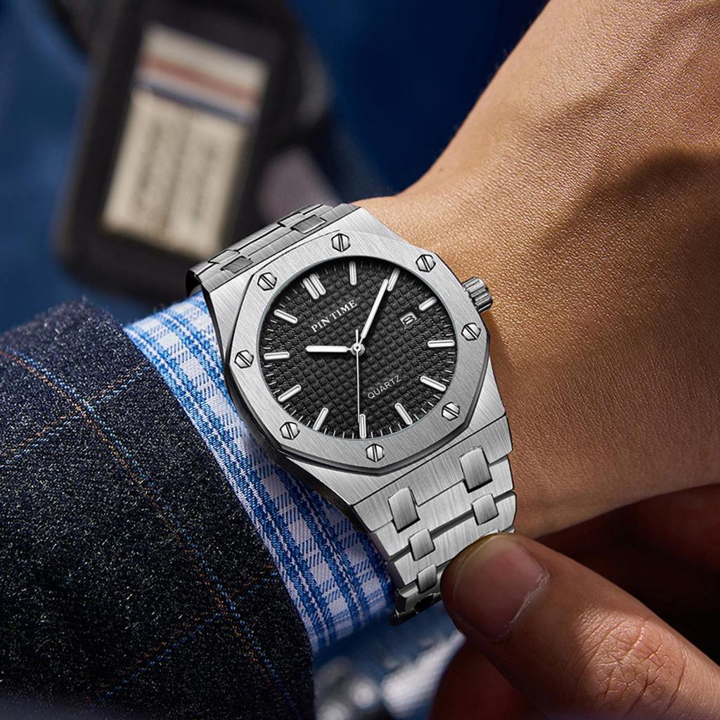 Men's Swiss Quartz Octagonal Steel Band Watch - Waterproof Model