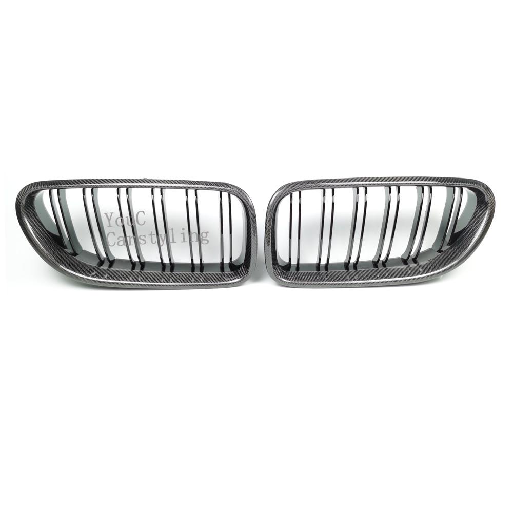 F06 Real Carbon Fiber +ABS Double Line Grills Front Bumper Grille For BMW 6 Series F06 M6 F12 F13 2012-2018 630i 640i 650i Real Carbon Fiber