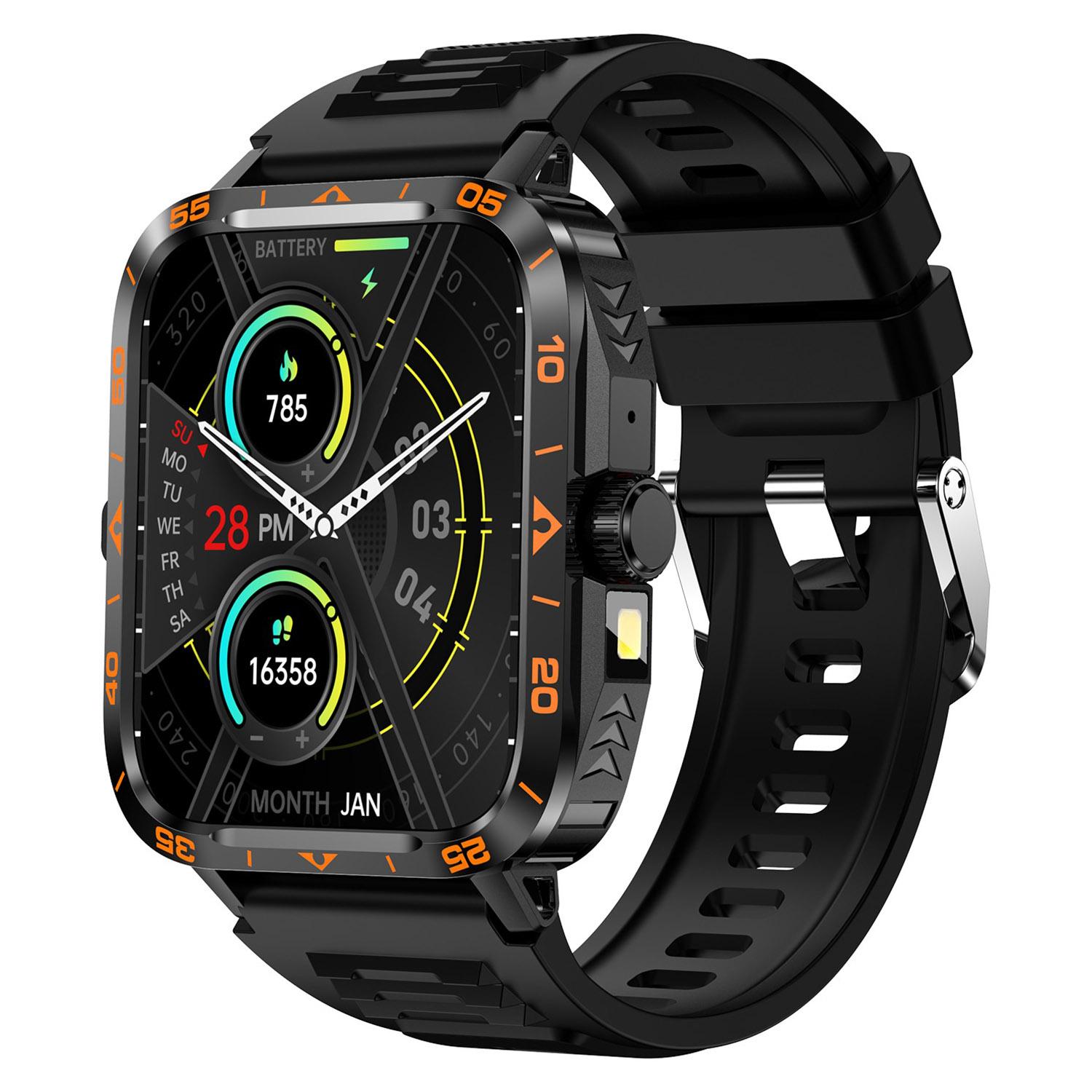 

ZW59 Смарт-годинник з підтримкою дзвінків по Bluetooth, моніторингом артеріального тиску та здоров я сну, спортивний годинник з ліхтариком Black+Orange