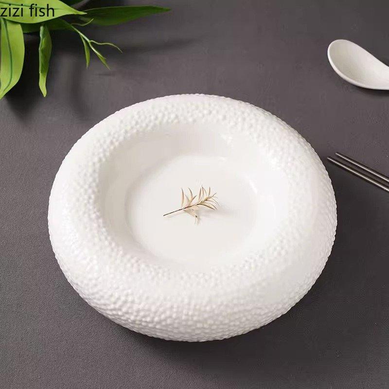 Ceramic Dinner Plate Creative Irregular Texture Thick Soup Plate Insulation Plate Dessert Plates Pasta Plates Home Tableware