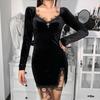 Gothic Retro Black Mini Dress High Waist Dress Street Dress Long Sleeve Party Dress
