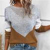 Hollow Color Contrast Pullover Sweater Women Fashion Round Neck Autumn Winter Tops Casual Long Sleeve Sweaters Female Outfitwear