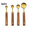 Durable Baking Tools 4Pcs Gold-Plated Stainless Steel Measuring Spoons & Cups Set, Precision with Kitchen Spoon Set Wood Handle, Nested Food Grade Kit
