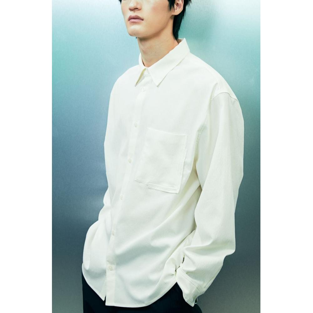 H M Crinkle oversHirt Loose Fit creaM