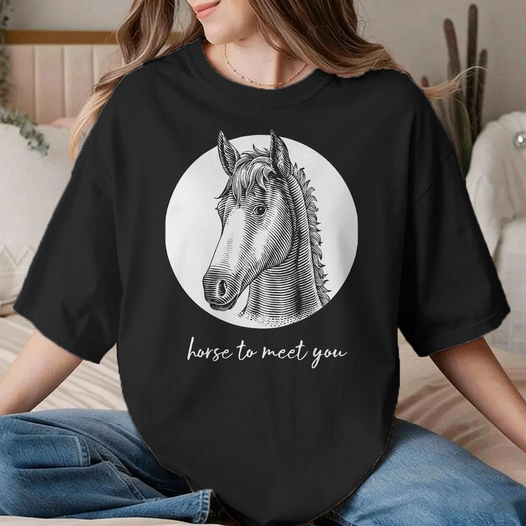 Animal Horse TShirts for Unisex Unisex Equestrian Race Racing Pure Cotton Tee Shirt Crewneck Short Sleeve T Shirt Unique Clothes