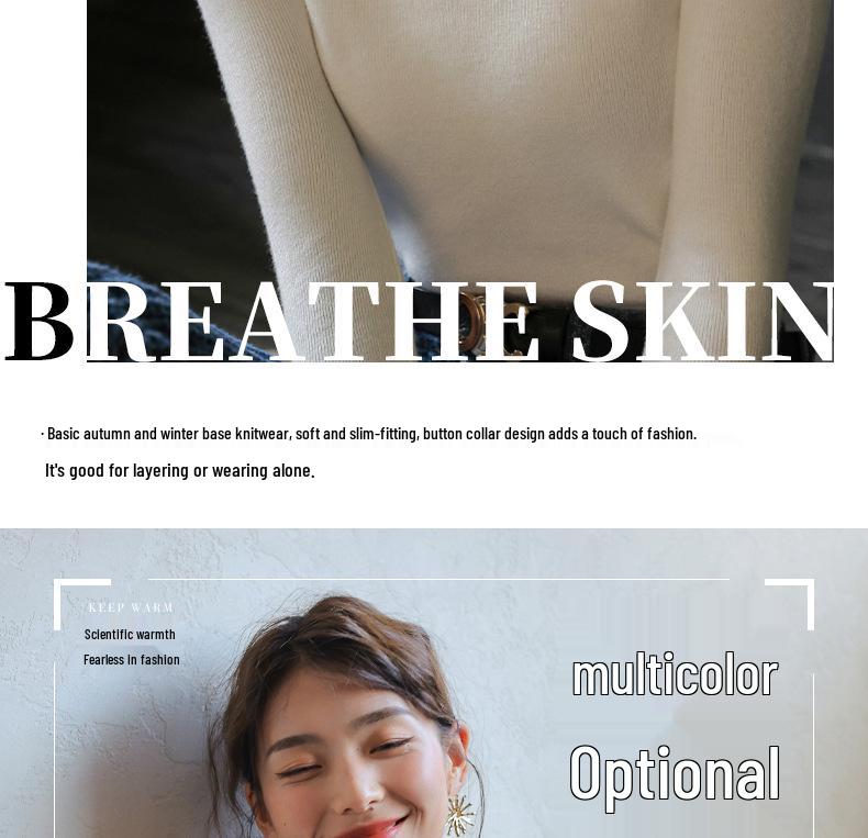 2024 Women's Versatile Slimming Turtleneck Knit Top - Semi-High Neck, Long Sleeve for Spring, Autumn, Winter.