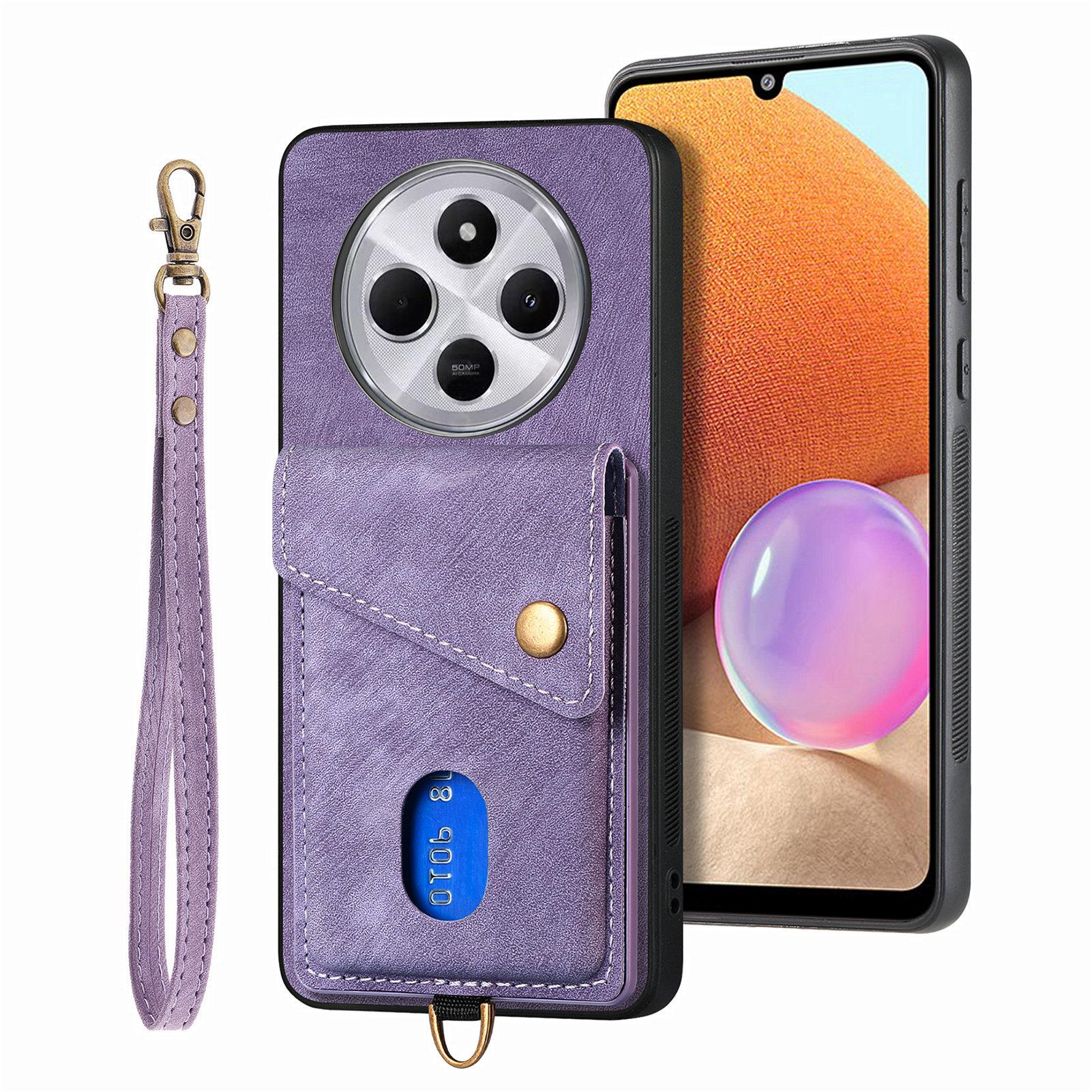 

Phone Case For Xiaomi Redmi 14C 4G/14R 5G/Poco C75 4G Leather+TPU Back Cover with Card Slot Kickstand Purple