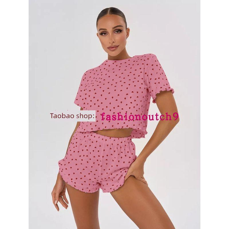 

2025 Женская одежда для сна Хлопковый Повседневный Комплект с Принтом Love Pink L