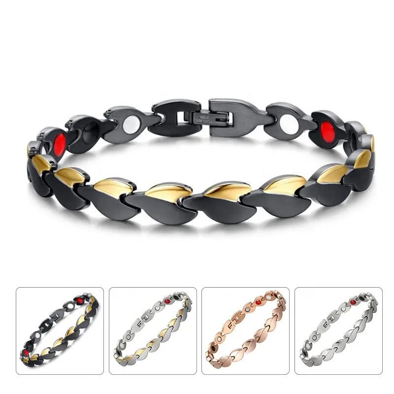 Gold Plated Stainless Steel Energy Magnet Bracelet, Detachable Radiation Resistant Four In One Couple Magnetic Therapy Bracelet