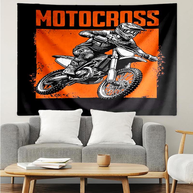 Offroad-Motorräder Druck Wandteppich, Kulisse, Einfache Anbringung, Ideal für Schlafzimmer, Büro & Wohnzimmer, mit Ästhetischer Wanddekoration zum Aufhängen.
