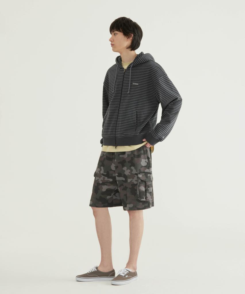 COVERNAT Small Logo Stripe Crop Zip-Up Hoodie Dark Navy
