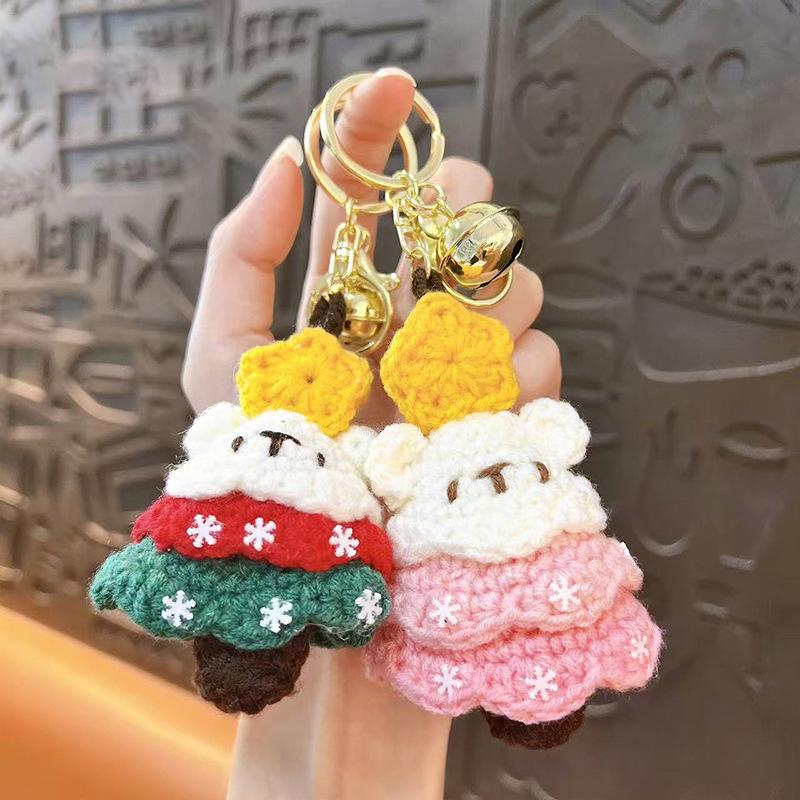 Creative New Wool Knitting Christmas Tree Bells Plush Doll Keychain Exquisite Cute Bag Decoration Pendant Couple Christmas Gift