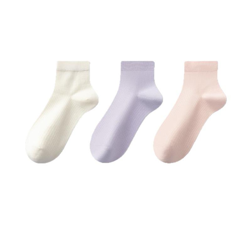 Female Summer Thin Style Cool Feeling Mesh Breathable Pure Color Boneless Antibacterial Deodorant Socks