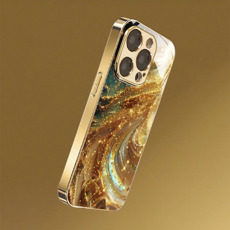 Goldene Wellen Hochwertige Handyhülle Galvanisiertes Glas TPU Handyhülle für iPhone 17 16 15 14 13 12 11pm Pro Plus Sturzfest