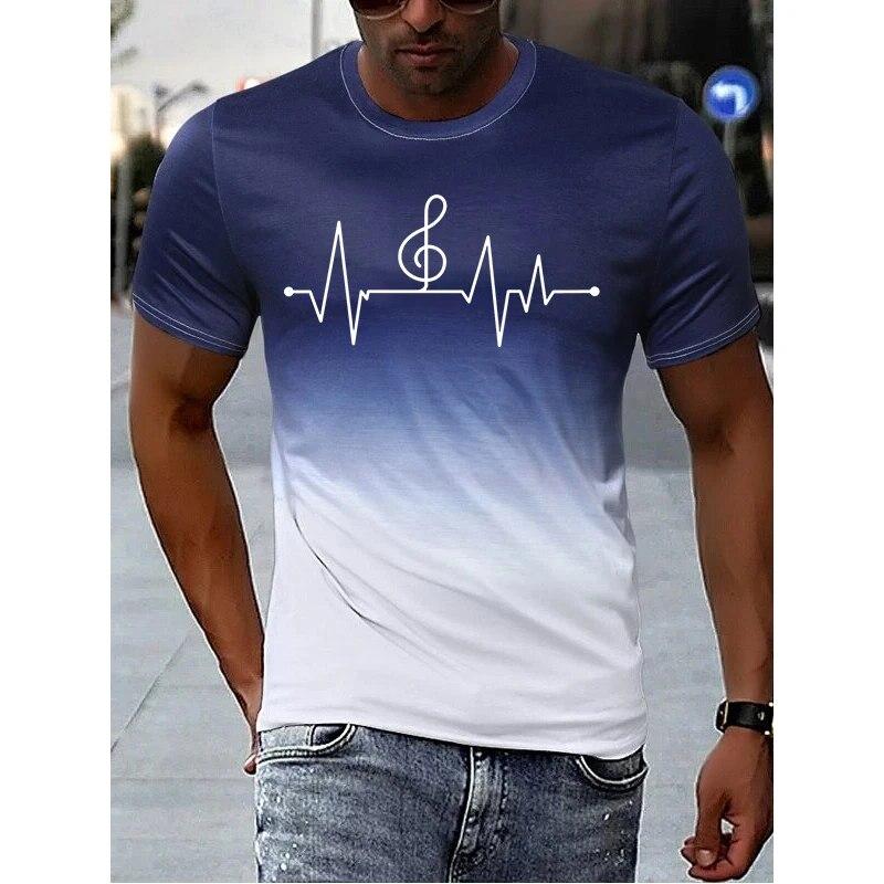 Men's T-Shirt 3D Printing Gradient Style Musical Note Tee Summer Oversized T Shirt For Men Fashion Short Sleeve O-Neck Tops