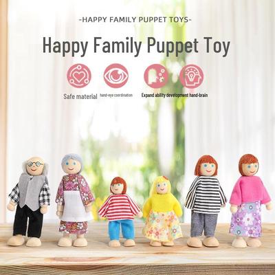 6-Piece Wooden Doll Family Set with Movable Joints - Boy, Girl, Baby Toys for Playhouse