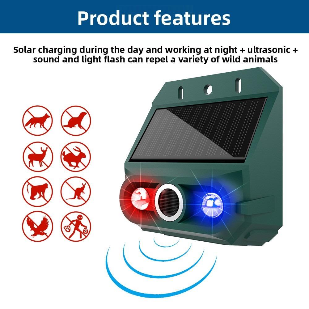 Solar Powered Ultrasonic Animal Repeller Outdoor Pest Control For Mice Rats Snakes Dogs Cats Strobe Flash Repellent Device