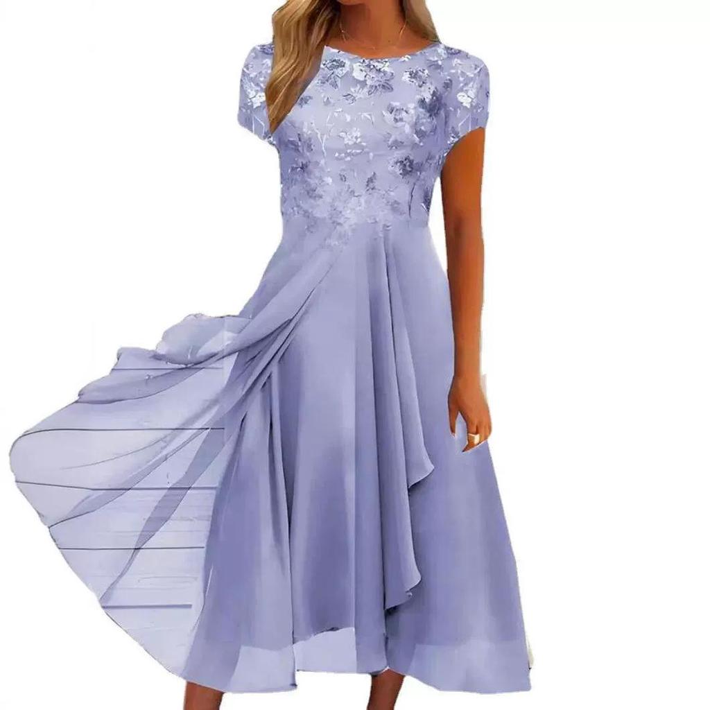 Evropské a americké šifónové dlouhé večerní šaty s potiskem flitrů