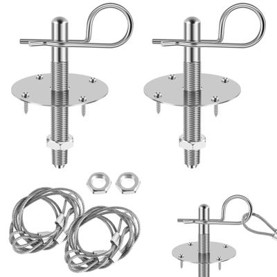 Hood Pin Plate Lock Kit Engine Hood Pin Bonnet Lock Stainless Steel Pins Plate Clip Kit Universal Car Racing Modified Accessory