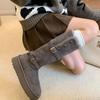 Buckle Thick-soled Plush Flanged Warm Cotton Shoes New Medium and Long Snow Boots Women's Winter Models