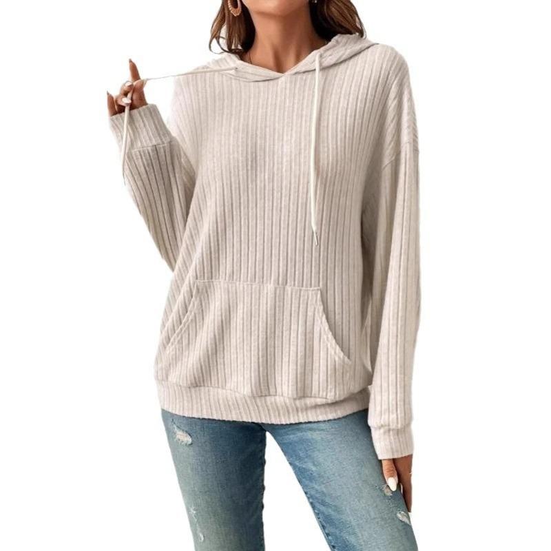 2025 New Autumn and Winter Women's Sweater TEMU Hooded Pit Strip Kangaroo Pocket Guard