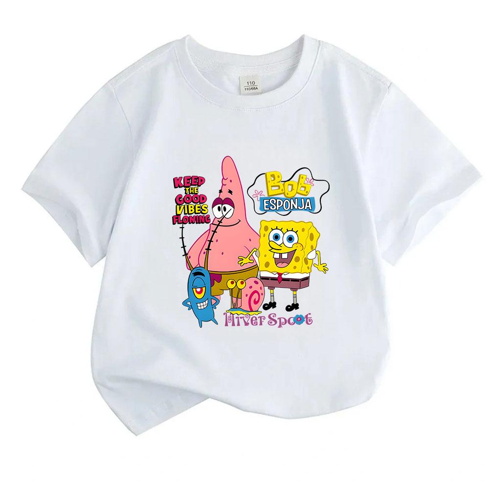 Kids Boys Girls 100% Cotton Short Sleeve T-shirt, Cute Cartoon Character Print Casual Crew Neck Tee, Comfortable Lightweight Top for Daily Wear In All