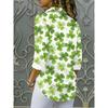 Women's  Patrick's Day Shamrock Clover Print Collar Casual Long Sleeve Blouse for Irish-Themed Outfits, Spring Casual Attire