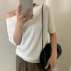 Summer Casual Sweater Women's Slanted Collar Black Stripe Pullover Harajuku Women Short Sleeve Tops Knitwear Trending Sweaters