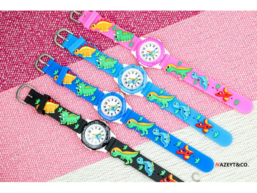 3D Cartoon Dinosaur Kids' Waterproof Quartz Watch - Boys & Girls Trendy Electronic Wristwatch
