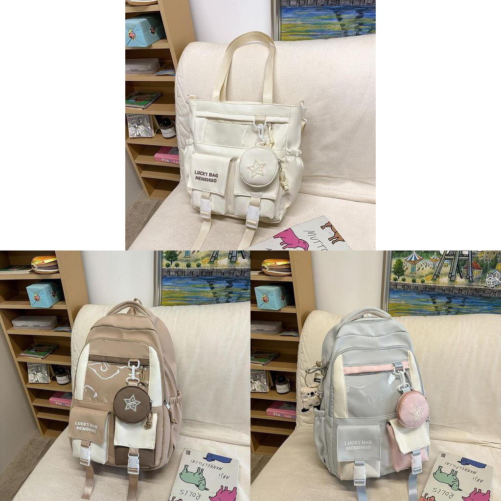 College Style Backpack With Color Block Design And Padded Shoulder Straps For School Use