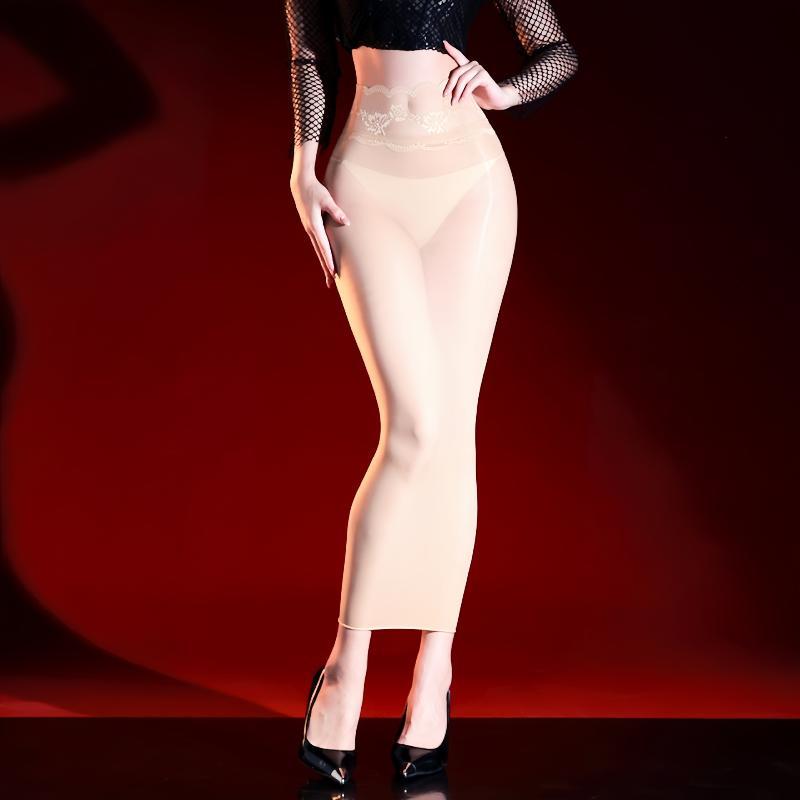 Women's High Lace Waist Wrap Hip Pencil Skirt 5D Ultra Thin Sheer Slim Skirt for Office Commute