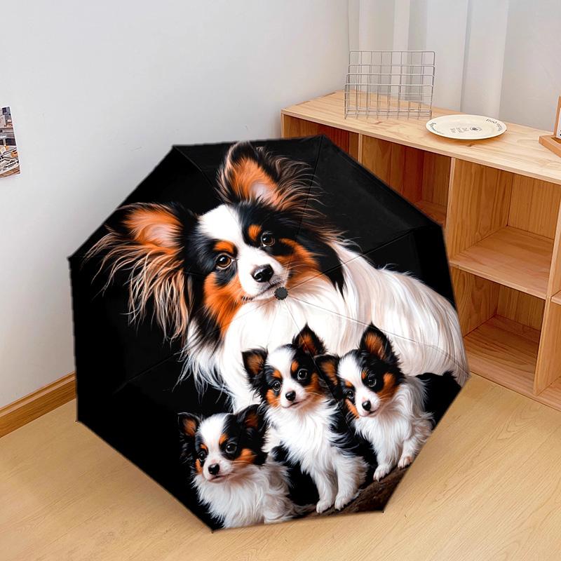 1 Pezzo Ombrello Pieghevole Automatico - Fantasia Cane Papillon, Design Portatile e Pieghevole con 8 Stecche, Regali di Natale per Compleanno