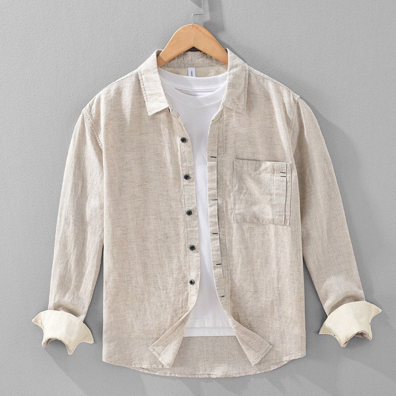 Men's Linen Long-Sleeve Shirt, Spring/Summer New Style, Breathable Tencel, High-End Casual Shirt Jacket, Trendy
