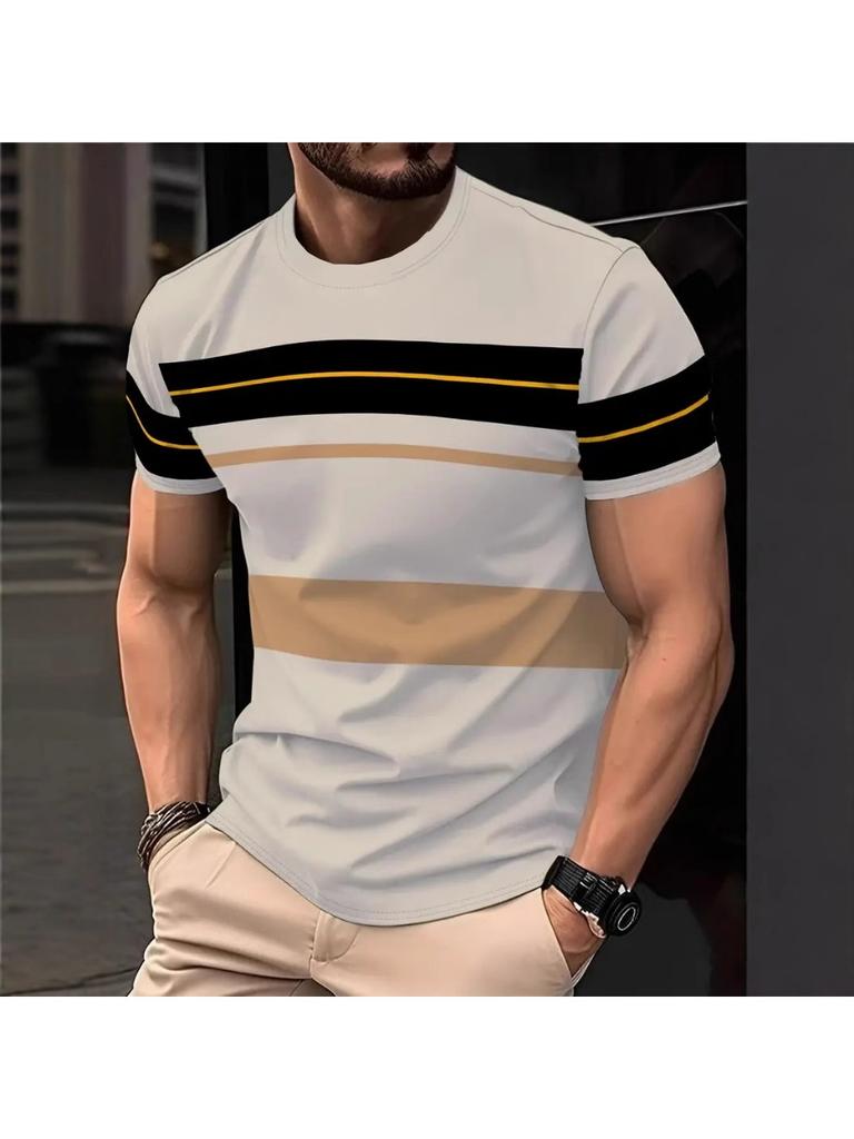 Casual Striped 3D Printed T Shirt For Mens Short Sleeve Tops Oversized T-Shirts O-Neck Pullover Street Men's Shirts Tee Summer Apparel