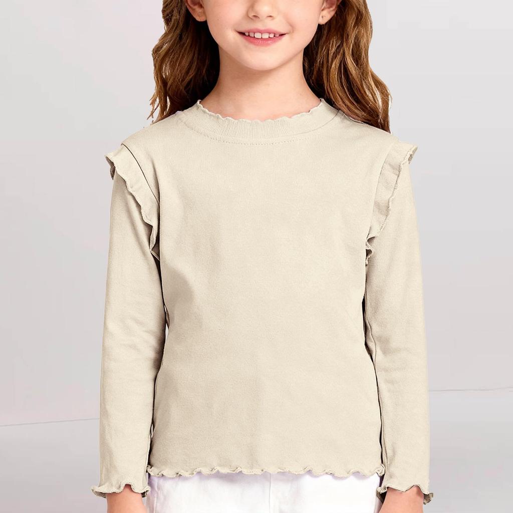 Toddler Girls' Soft Cotton Ruffle Shirt  Crewneck Long Sleeve Slim Fit  Top