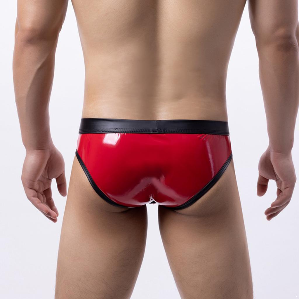 Mens Contrast Patent Leather Briefs Bulge Pouch Low Rise Elastic Waistband Underwear for Nightclub Pool Parties
