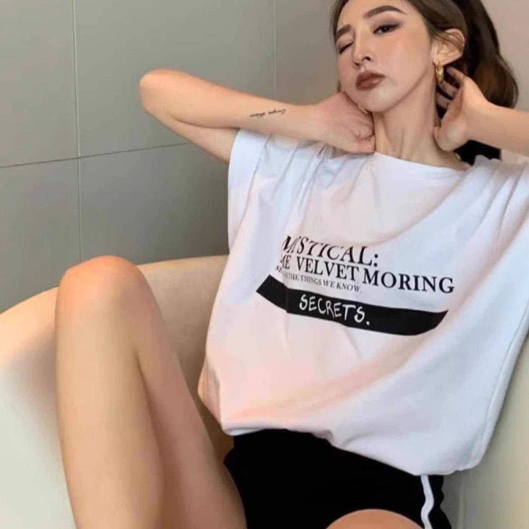 

Women s Plus Size Gray Pure Cotton American Letter Short Sleeve T-Shirt – Summer Loose Fit M [80-100 jin] белый