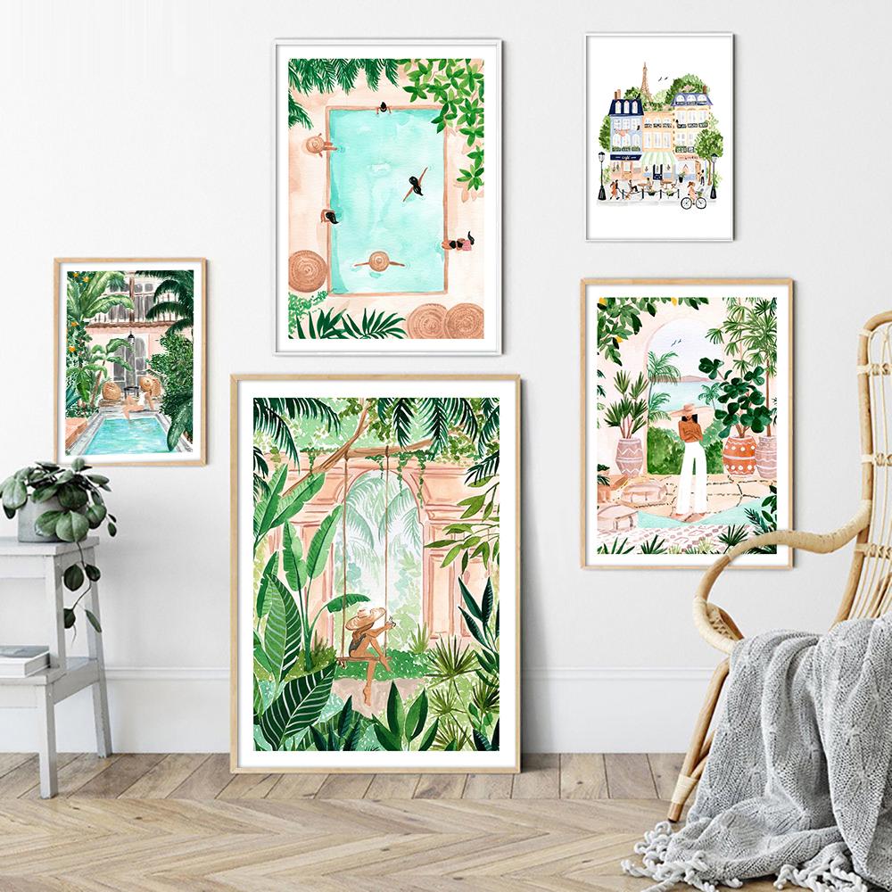 Marokko Poster Wohnkultur Am Pool Siesta Meer Italien Nordic Poster Und Drucke Wand Kunst Leinwand Malerei Bilder Dekoration